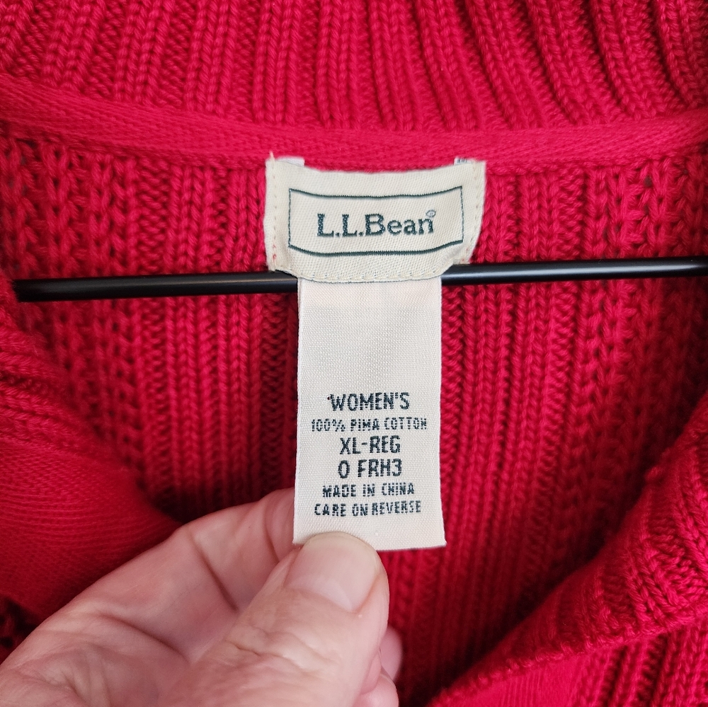 L.L. Bean Red Cardigan Sweater with Ribbed Texture - Picture 3 of 4